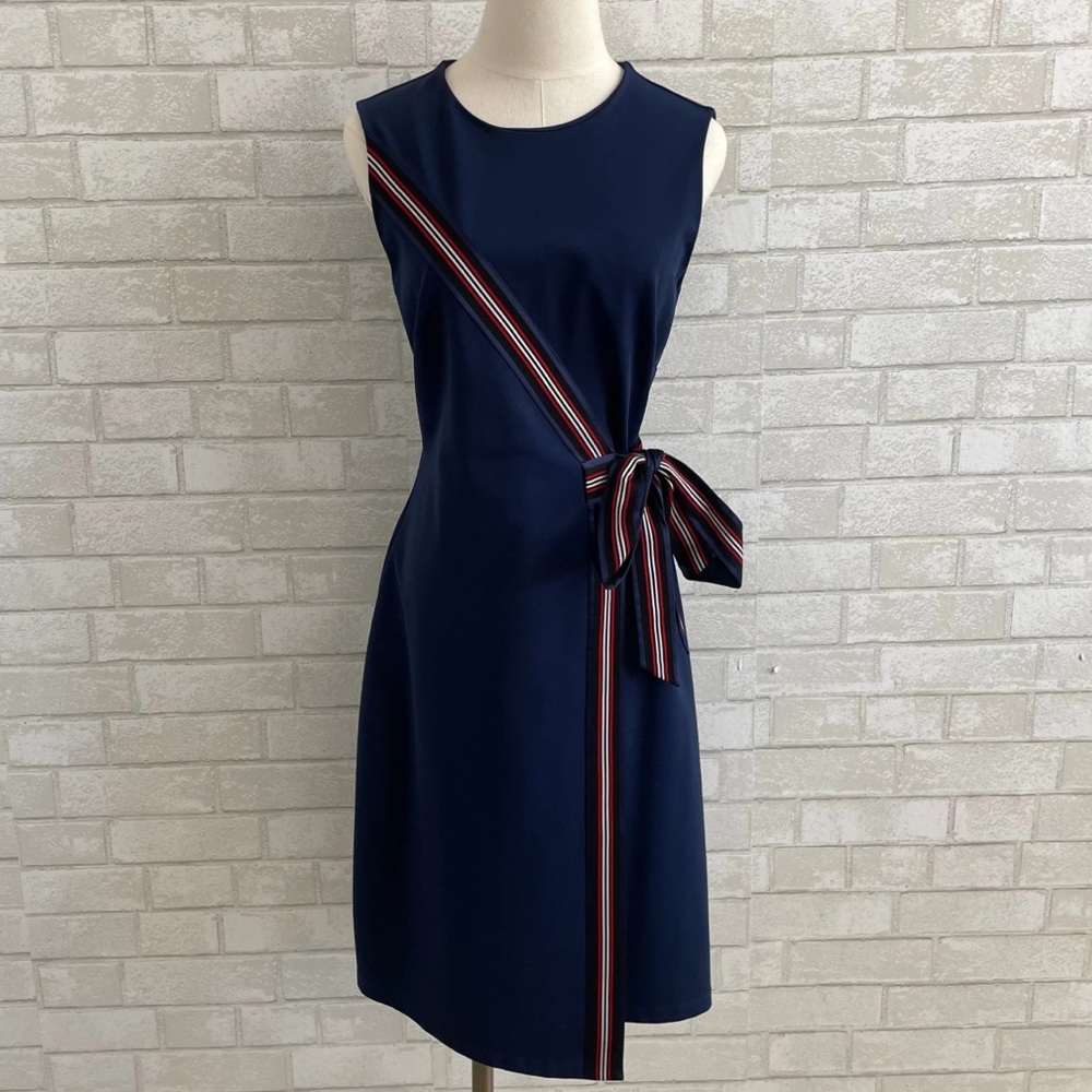 Diane Von Furstenberg DVF LINDSEY Faux WRAP-EFFECT SATIN-TRIMMED MIDI DRESS 10